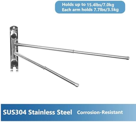 Adjustable Space-Saving Towel Rack Stainless Steel with Swivel Arms for Bathroom