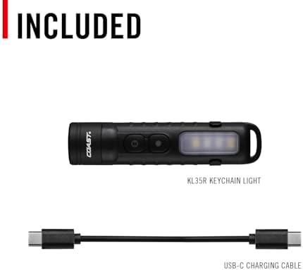 Coast KL35R Rechargeable LED Pocket Flashlight with RED Light
