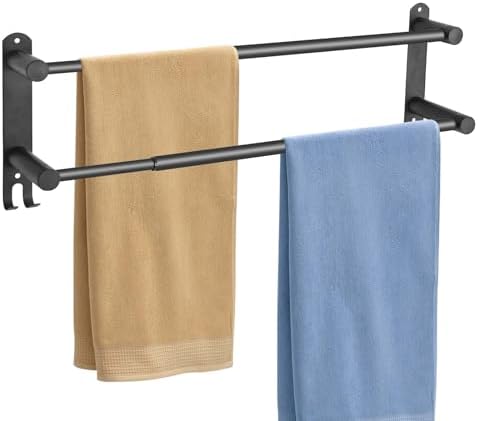 Adjustable Black Towel Rack for Bathroom Durable Stylish Design