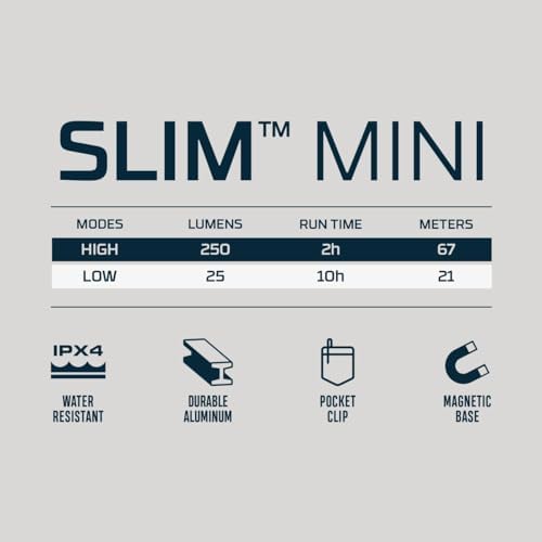 NEBO Slim Mini Rechargeable 250 Lumen Compact Pocket Flashlight