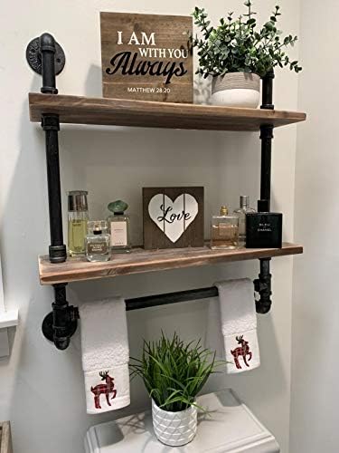 Rustic Wood Floating Towel Shelf