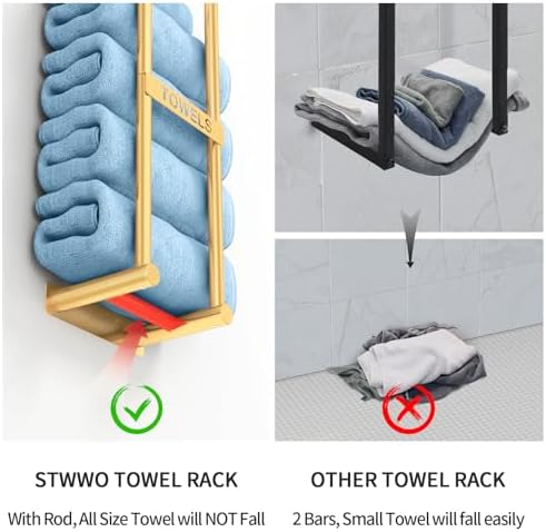 STWWO Bathroom Towel Storage Rack - Gold 4 Towels