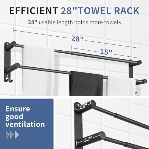 Adjustable Black Towel Rack for Bathroom Durable Stylish Design