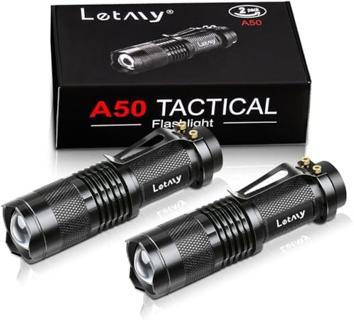 LETMY Tactical Flashlight 300 Lumens 3 Modes Waterproof 2-Pack
