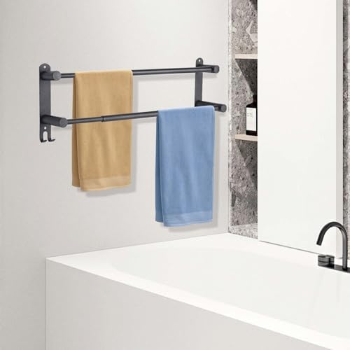 Adjustable Black Towel Rack for Bathroom Durable Stylish Design