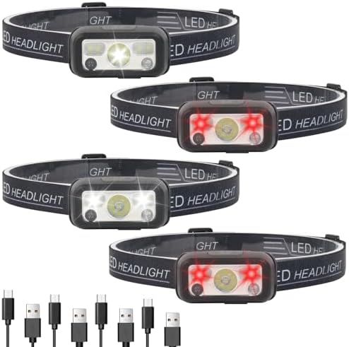 Hilngav Rechargeable Headlamp 4-Pack White Red Lights for Camping Running