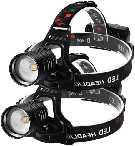 IP67 Waterproof 100000 Lumens Rechargeable Headlamp 90 Adjust 2x3 Modes 2h Charge