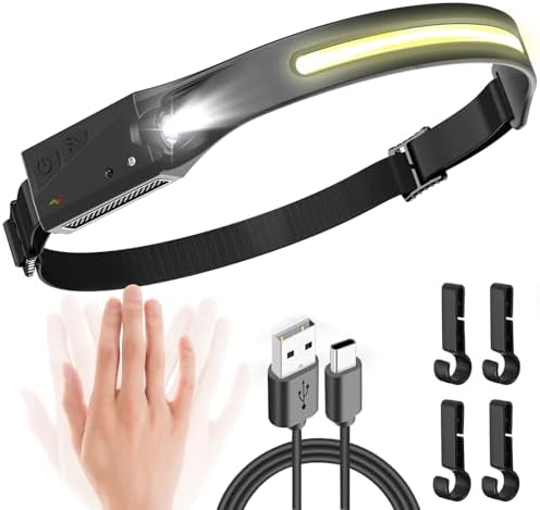 UNBON Rechargeable 230 Beam Headlamp with Motion Sensor and Hard Hat Mode