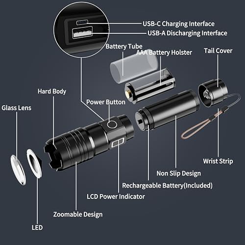 Rechargeable flashlight for emergency use - High brightness LED