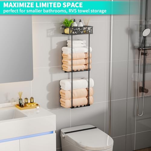 3-Tier Towel Rack Organizer for Small Bathroom Black