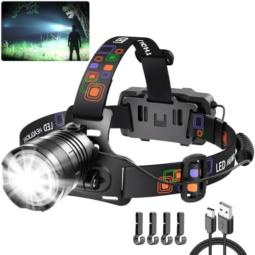 KYEKIO Headlamp Rechargeable 4 Mode Light Adjustable for Forehead Camping