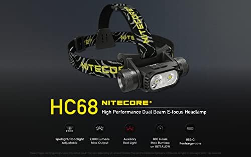 Nitecore HC68 2000 Lumen Focusable Headlamp with Red Light Mode