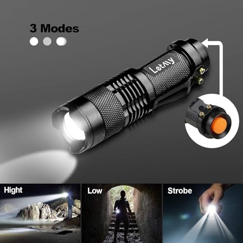 LETMY Tactical Flashlight 300 Lumens 3 Modes Waterproof 2-Pack