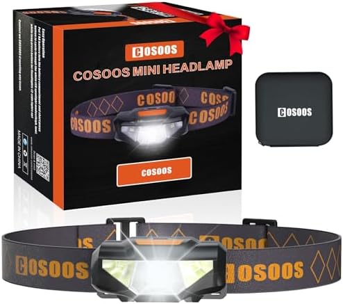 COSOOS Mini LED Headlamp Flashlight with Carrying Case - Lightweight Waterproof No AA Battery