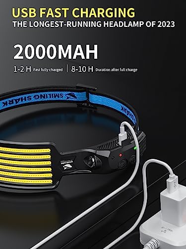 Smiling Shark Rechargeable HeadlampPerfect for camping hiking and outdoor adventures