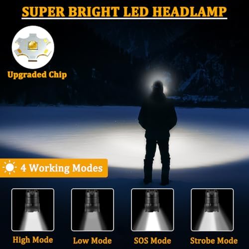 KYEKIO Headlamp Rechargeable 4 Mode Light Adjustable for Forehead Camping