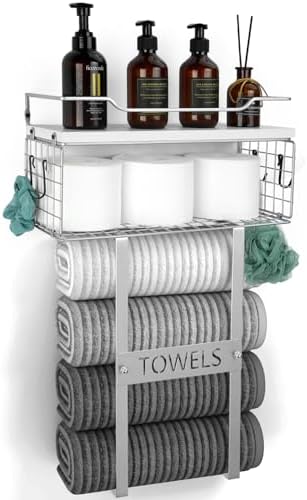 A Etior Towel Rack Wall-Mounted Bath Organizer Silver