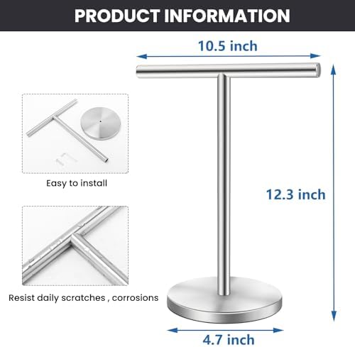 Sturdy Stainless Steel T-Shape Towel Holder Stand for Bathroom