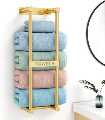 STWWO Bathroom Towel Storage Rack - Gold 4 Towels