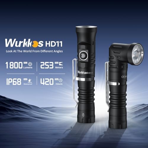 Wurkkos HD11 Right Angle Flashlight with 1800 Lumens Magnetic Flashlight