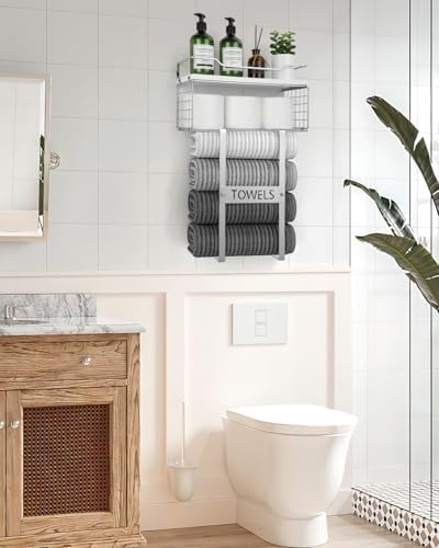 A Etior Towel Rack Wall-Mounted Bath Organizer Silver