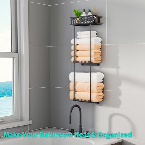3-Tier Towel Rack Organizer for Small Bathroom Black