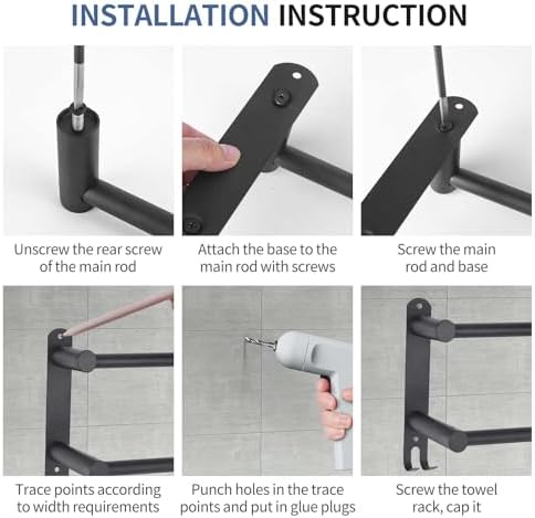 Adjustable Black Towel Rack for Bathroom Durable Stylish Design