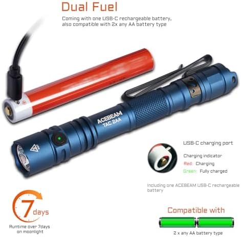 ACEBEAM TAC 2AA EDC Tactical Dual Modes Flashlight