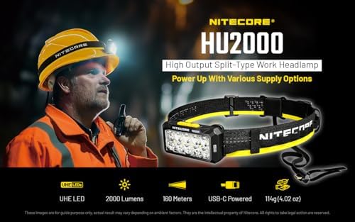 Bright Durable Work Headlamp Nitecore HU2000 Rechargeable Waterproof