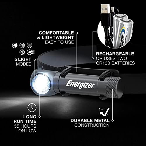 Energizer Rechargeable LED Headlamp X1000 - Ultra-Bright Water-Resistant Turbo Mode Emergency Use