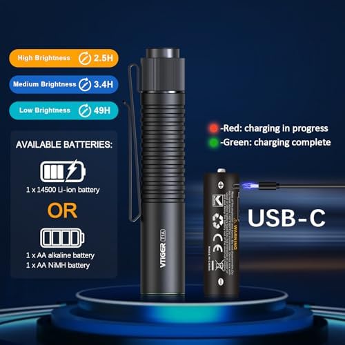VTIGER T1A 1300 Lumens EDC Flashlight with Magnetic Clip