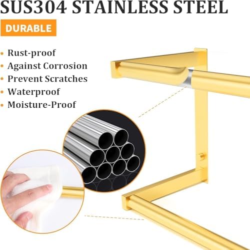 NSCMQSL Brushed Gold Towel Rack Stainless Steel Towel Holder for Bathroom