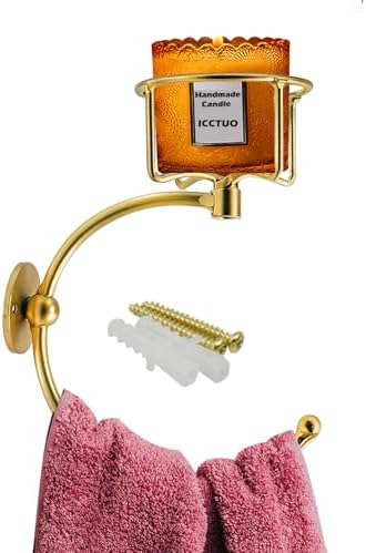 Gold-Tone Towel Holder with Candle Bin for Bathroom More