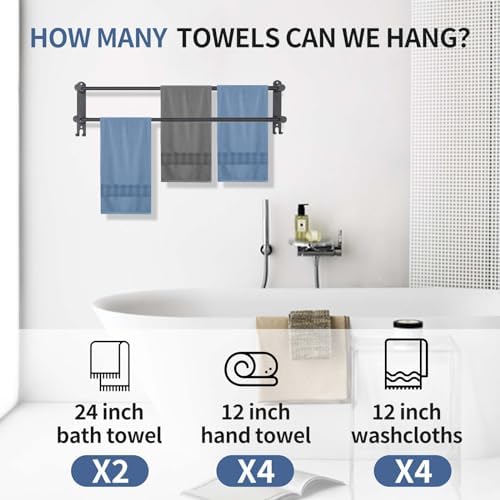Adjustable Black Towel Rack for Bathroom Durable Stylish Design