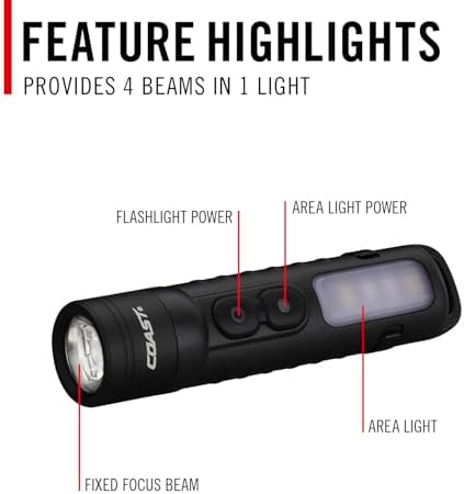 Coast KL35R Rechargeable LED Pocket Flashlight with RED Light