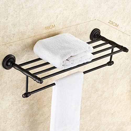 Black Copper Bath Towel Holder with 50cm Hanger Wall-Mounted Bathroom Rack