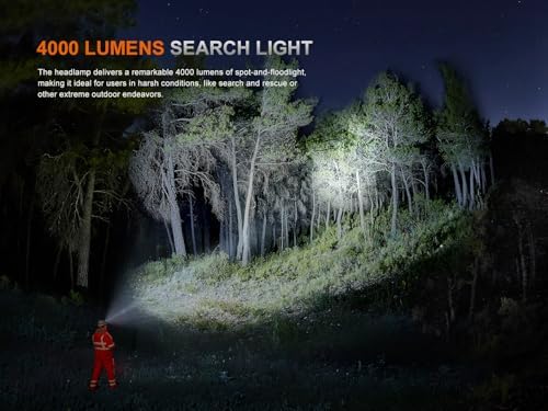 LuxeS 4000 Lumens Headlamp 492 Yards Brightness with Spotlight Floodlight Red Light Modes