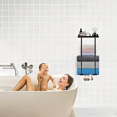 Space-Saving Black Towel Rack with Adjustable Length for Home Use