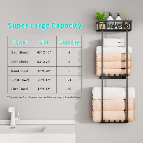 3-Tier Towel Rack Organizer for Small Bathroom Black