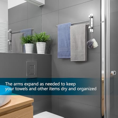 Adjustable Space-Saving Towel Rack Stainless Steel with Swivel Arms for Bathroom