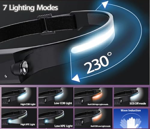 EzoLife Rechargeable Headlamp with Red Light 230 Wide Beam Motion Sensors