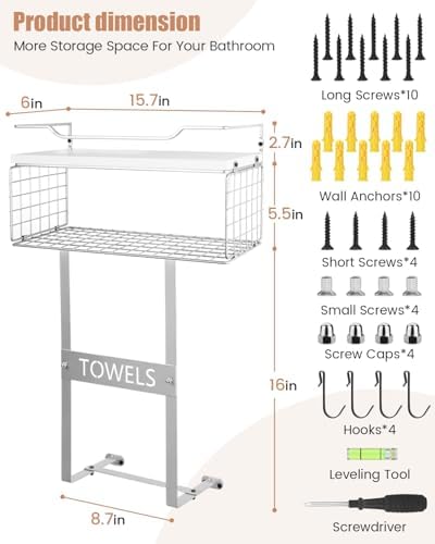 A Etior Towel Rack Wall-Mounted Bath Organizer Silver