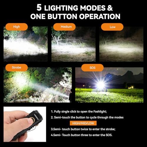 Mini LED Flashlight with 5 Light Modes Rechargeable USB-C Magnetic Pocket