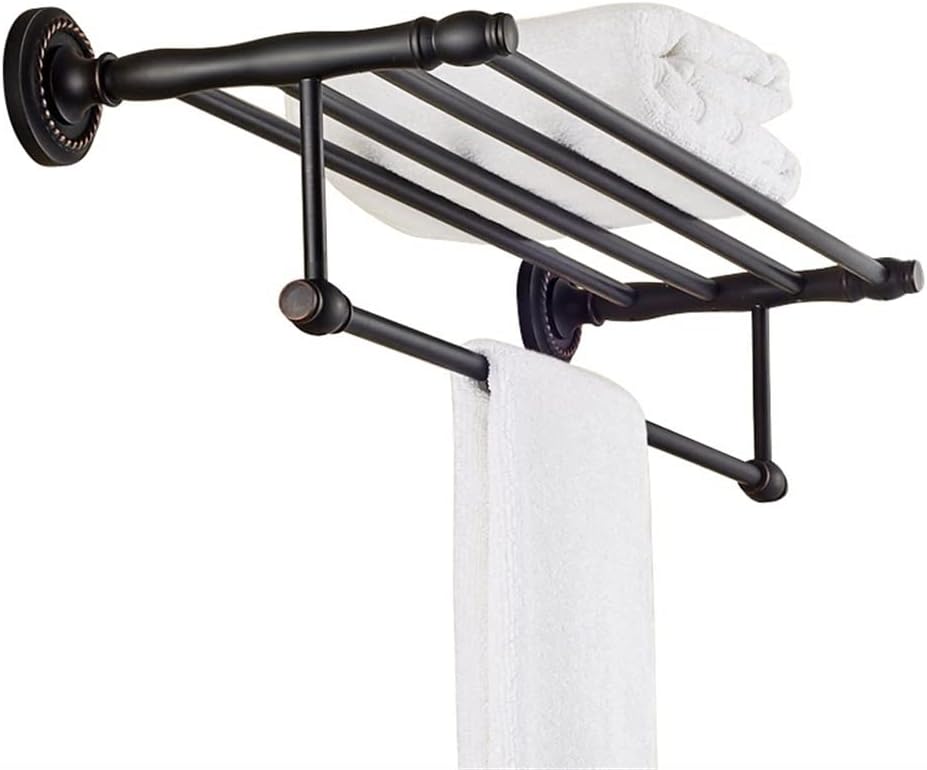 Black Copper Bath Towel Holder with 50cm Hanger Wall-Mounted Bathroom Rack