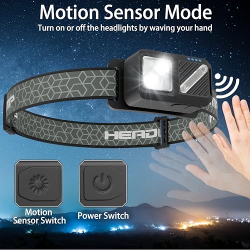 2-Piece Rechargeable LED Headlamp - 2500 Lumen 7 Modes Motion Sensor Waterproof