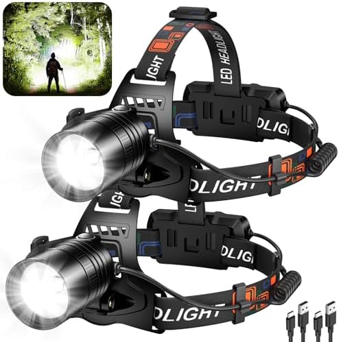 990000 Lumens 2-Pack Rechargeable LED Headlamp for Adults