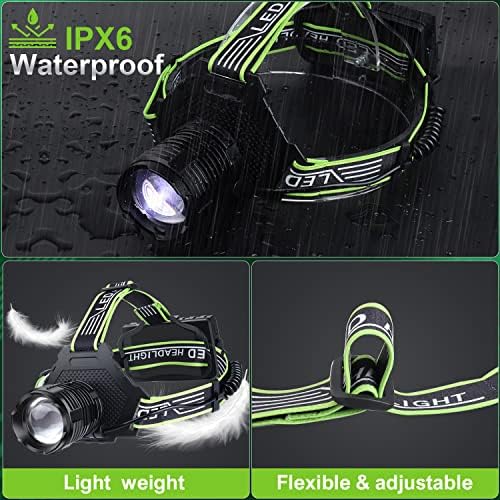 High-Brightness Rechargeable Headlamp 100000 Lumens 5 Modes 90 Adjustable IPX7 Waterproof