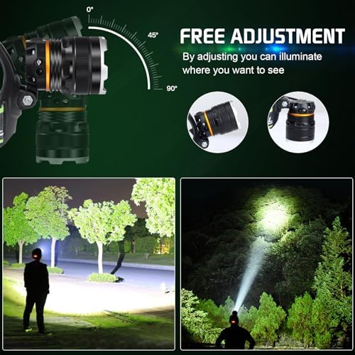 AikertecRechargeable Headlamp 120000LM Bright Super Bright IPX7 Waterproof Hiking Camping 2 Pack