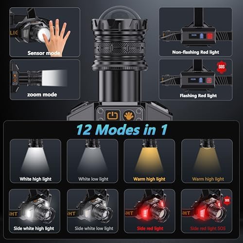 LJCMN 12 Mode Rechargeable Headlamp