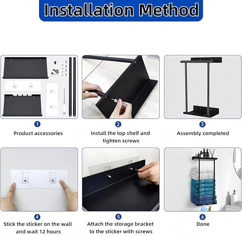 Space-Saving Black Towel Rack with Adjustable Length for Home Use